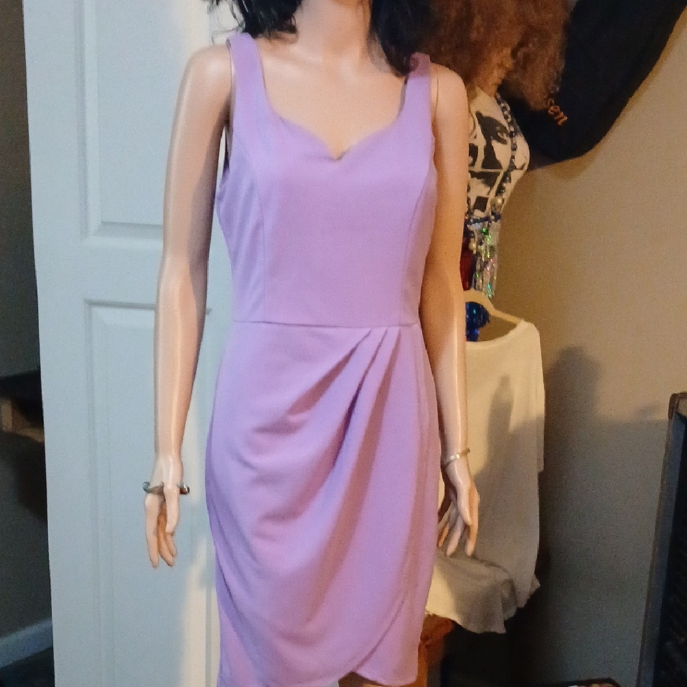 Missufe Purple V-Neck Sleeveless Midi Cocktail Dress